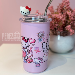 Copo térmico a vácuo com canudo de alumínio HelloKitty