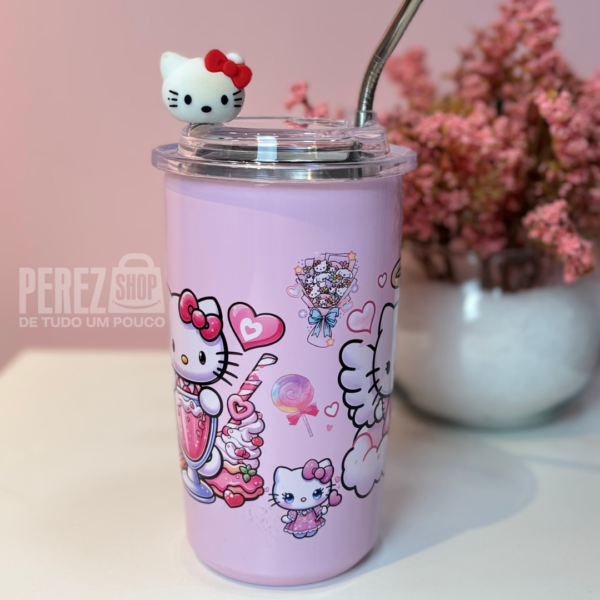 Copo térmico a vácuo com canudo de alumínio HelloKitty
