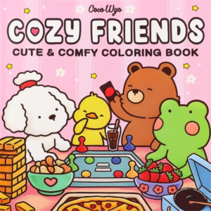 Livro de colorir “Cozy Friends” com tema fofo