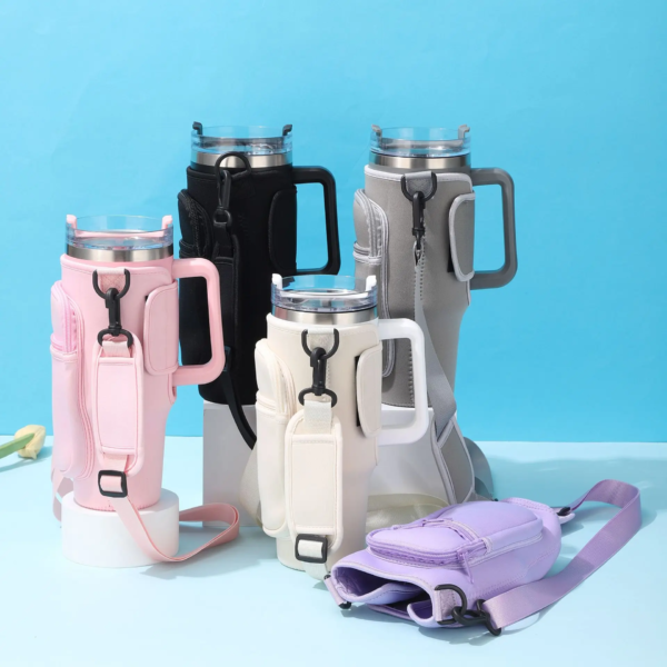 Bolsa Porta-Garrafa com Alça Ajustável - Compatível com Stanley (Nas cores Cinza e Rosa)