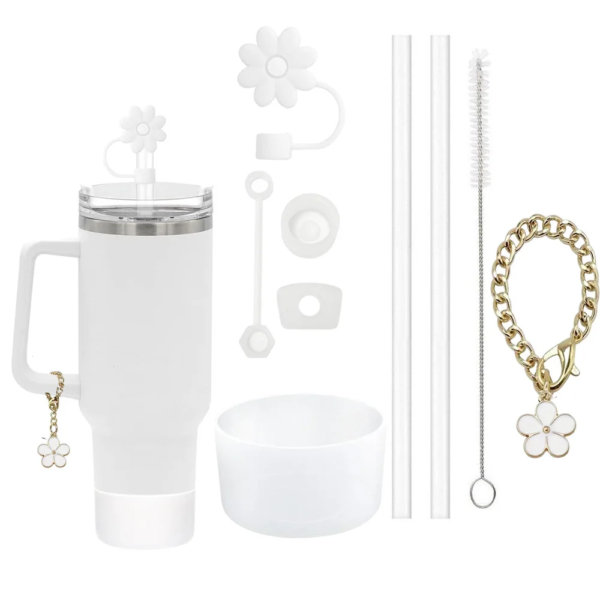 Kit de Acessórios para Copos Stanley - 9 Pç com Tema Floral Branco - Imagem 3