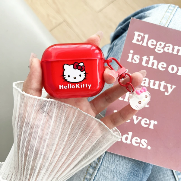 Capa Protetora Hello Kitty para AirPods - Vermelha com Pingente