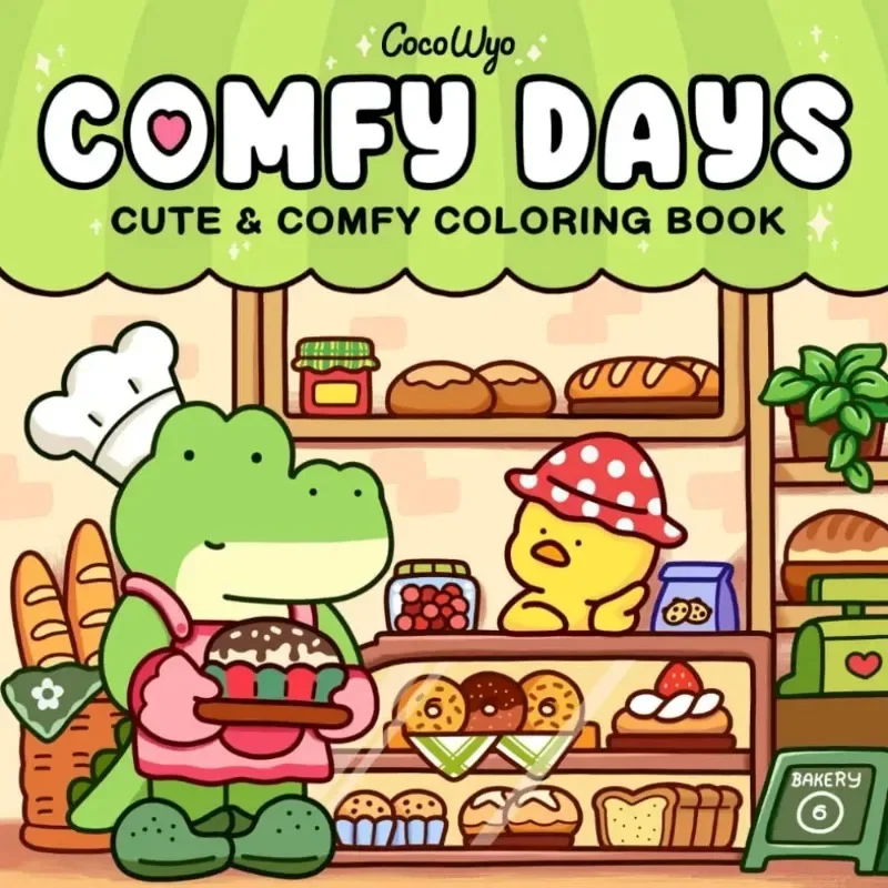 Livro de colorir “Comfy Days” com tema fofo