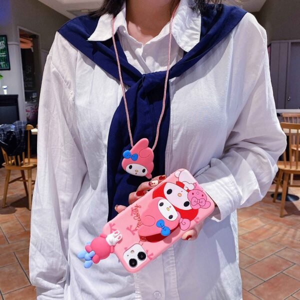 Capa para iPhone 15 14 Plus Hello Kitty Melody Case com suporte de corda - Imagem 4