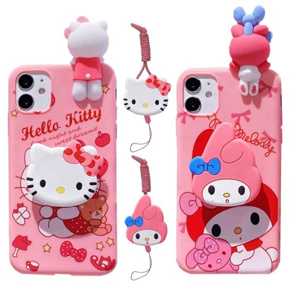 Capa para iPhone 15 14 Plus Hello Kitty Melody Case com suporte de corda