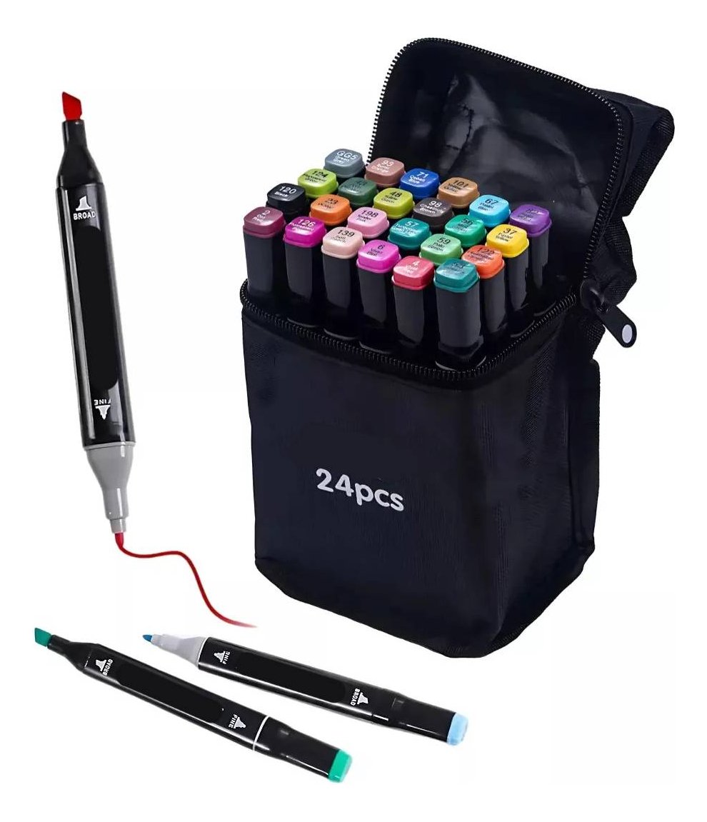 Kit 24 Canetas Marcador para Colorir Desenho Professional, Pontas Duplas