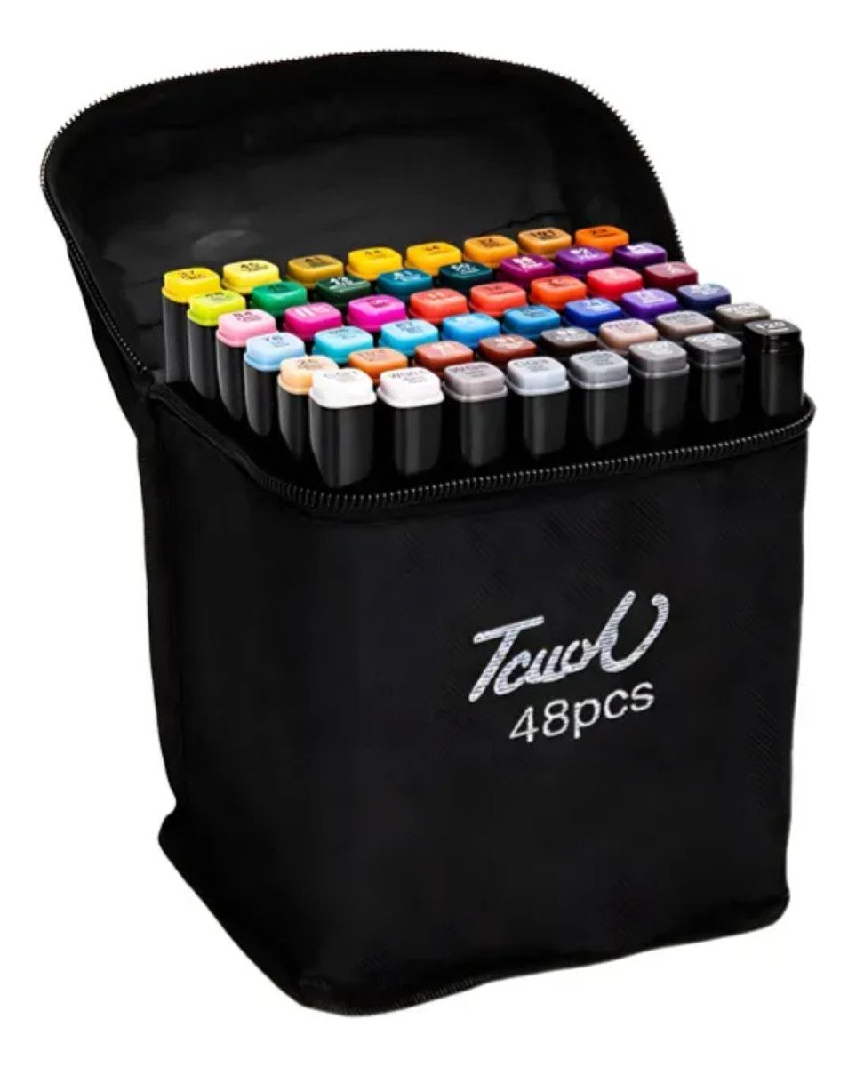 Kit 48 Canetas Marcador para Colorir Desenho Professional, Pontas Duplas.