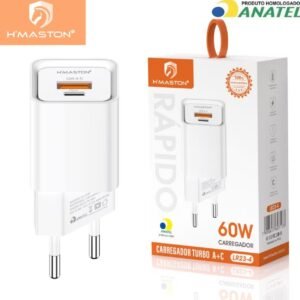 Carregador H'maston Turbo 60W A+C com Certificação Anatel