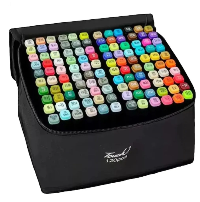 Kit 120 Canetas Marcador para Colorir Desenho Professional, Pontas Duplas